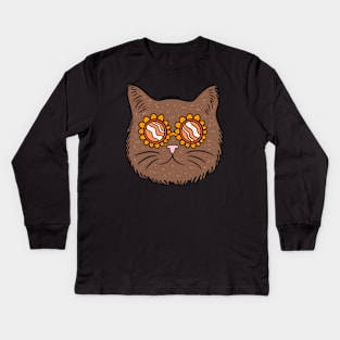 Brown Groovy Cat Kids Long Sleeve T-Shirt